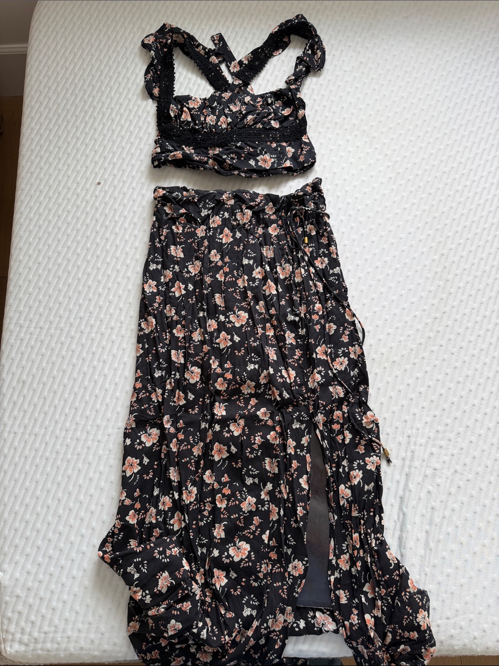Free Peoplefloral Black Maxi Skirt - Women's Wrap Style